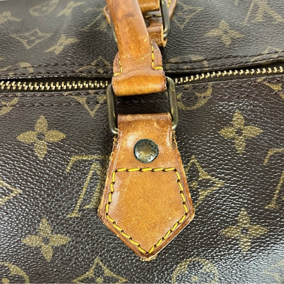 Vintage Authentic Monogram Louis Vuitton Brown Leather Speedy 35 Handbag Purse - Picture 6 of 14